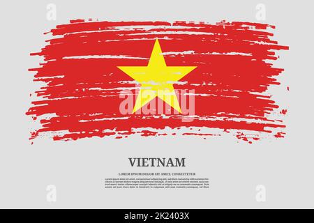 Vietnam-Flagge mit Pinselstrich-Effekt und Informationstextplakat, Vektorhintergrund Stock Vektor