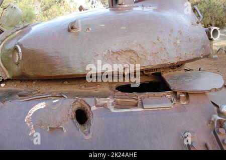 Zerstörte den syrischen Panzer T62 im Tal der Tränen in Israel aus dem Jom-Kippur-Krieg Stockfoto