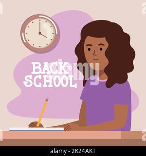 Zurück zur Schule Schriftzug mit Schulmädchen Stock Vektor