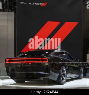 DETROIT, MI/USA - 14. SEPTEMBER 2022: Ein Charger-Konzeptfahrzeug der Marke Dayona SRT EV auf der North American International Detroit Auto Show (NAIAS). Stockfoto