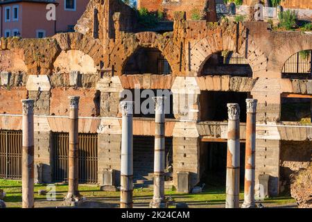 Forum of Caesar (Foro di Cesare), Teil des Forum Romanum, Blick auf die Ruinen von mehreren wichtigen antiken Gebäuden, Rom, Italien Stockfoto