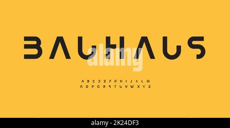 Schrift „Bauhaus Alphabet Letter“. Moderne Logo-Typografie. Minimalistisches, beschnittenes Vektor-typografisches Design. Ausschnittstyp für futuristisches Logo, Überschrift, Titel, mon Stockfoto