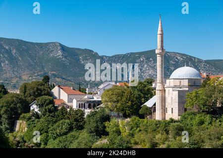 Ein Bild der Koski Mehmed Pascha Moschee und der nahegelegenen Vegetation. Stockfoto