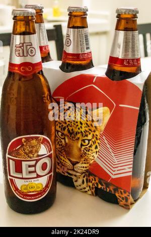 Bangkok Thailand 22. Mai 2018 Leo Bier aus thailändischem Supermarkt, in Huai Khwang, Bangkok, Thailand. Stockfoto