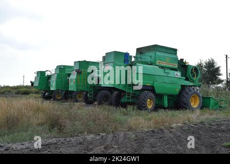 Russland, Poltavskaya Dorf - 6. September 2015: Mähdrescher Don Agricultural Machinery Stockfoto