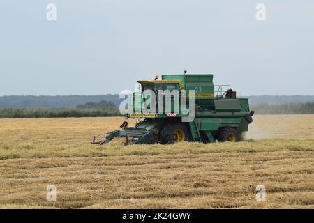 Russland, Poltavskaya Dorf - 6. September 2015: Mähdrescher Don Agricultural Machinery Stockfoto