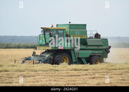 Russland, Poltavskaya Dorf - 6. September 2015: Mähdrescher Don Agricultural Machinery Stockfoto