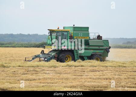 Russland, Poltavskaya Dorf - 6. September 2015: Mähdrescher Don Agricultural Machinery Stockfoto