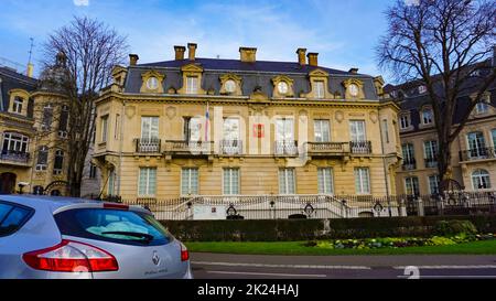 Straßburg, Elsass, Frankreich - 30. Dezember 2021: Gebäude im Zentrum von Straßburg im Elsass, Frankreich am 30. Dezember 2021 Stockfoto