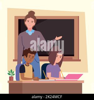 Lehrerin mit Schülern Kinder Stock Vektor