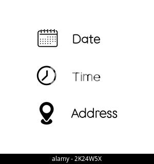 Symbol für Datum, Uhrzeit, Adresse oder Ort Stock Vektor