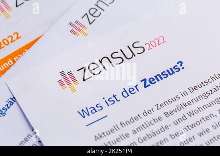 Volkszählung 2022 in Deutschland: Offizielle Regierungsbefragung zur Volkszählung (Bevölkerung, Gebäude und Haushalt) Stockfoto