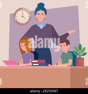 Lehrerin mit Schülern Stock Vektor