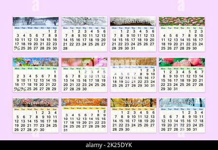 2022 Kalender für Organisatoren zur Planung und Erinnerung an den Naturhintergrund Stockfoto