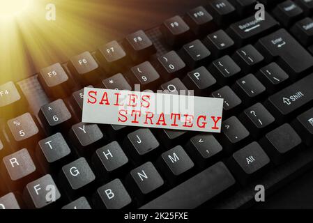 Text für Vertriebsstrategie wird geschrieben. Business Idea Plan für die Erreichbarkeit und den Verkauf an Ihren Zielmarkt Marketing Neue Programmierungscodes eingeben, emotionale Kurzgeschichten eingeben Stockfoto