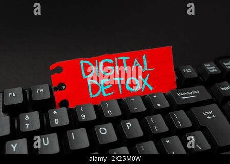Konzeptunterschrift Digital Detox. Word geschrieben auf frei von elektronischen Geräten Trennen Sie die Verbindung wieder Unplugged Writing Online Research Text Analysis, Transkription aufgezeichneter Voice-E-Mails Stockfoto