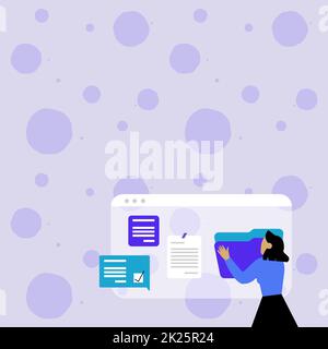 Frau Organisiert Browserverlauf, Bearbeiten Organisieren Von Online-Dateien, Verbreitung Von Cyber Business Presence, Sammlung Von Ideen, Internet-Chats Browsing Aktivitäten Stockfoto