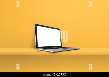 Laptop-Computer auf gelbem Hintergrund Stockfoto