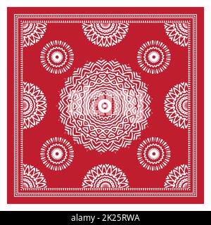 Bandana-Schal, Stoffdruck Mit Tischdecke, Schal Mit Seidenhalsausschnitt, Design Mit Kerchin, Ornament-Paisley, Quadratisches Muster Stockfoto