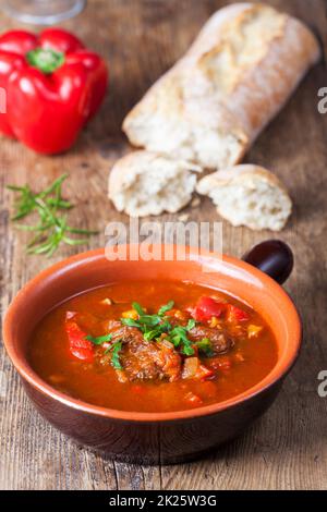 Nahaufnahme des ungarischen Gulasch Eintopf Stockfoto