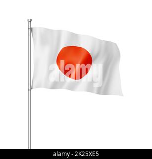 Japanische Flagge isoliert auf Weiß Stockfoto