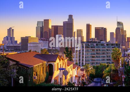 Die Skyline von Los angeles bei Sonnenuntergang, kalifornien Stockfoto