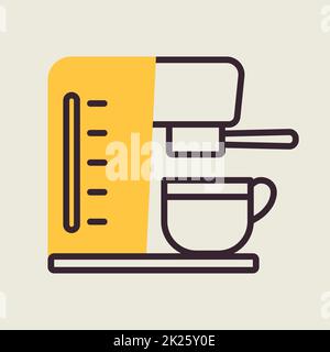 Kaffeemaschine mit Tasse-Vektor-Symbol Stockfoto