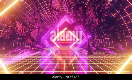 Cyber Im Retro-Stil In Palm Tree Stockfoto