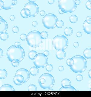 Kreisförmige Seifenblasen Muster auf blauem Hintergrund. Nahtlose Textur Stockfoto
