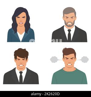 Wut. Der böse Mann und die böse Frau drücken seine negativen Emotionen aus. Vektorgrafik im Cartoon-Stil Stockfoto