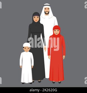 Arabische Familie. Vater, Mutter, Sohn, Tochter.Vektorgrafik Stockfoto