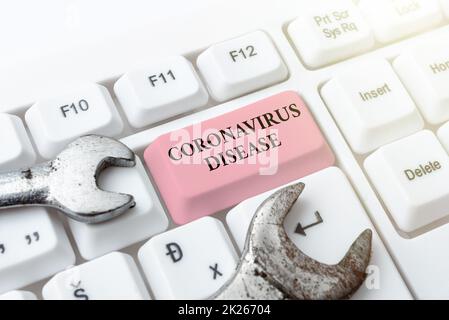 Schriftzeichen zeigt Text Coronavirus-Krankheit. Konzept Bedeutung definiert als Krankheit verursacht durch ein neuartiges Virus SARSCoV2 Erstellen neuer Programmierungsleitfaden, Eingeben von Programm-Quellcodes Stockfoto