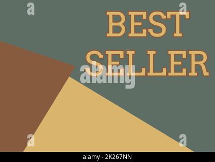 Unterschreiben Sie mit der Aufschrift Bestseller. Internetkonzept ein in großen Mengen hergestelltes gut illustrierte Hintergründe mit verschiedenen Formen und Farben. Stockfoto