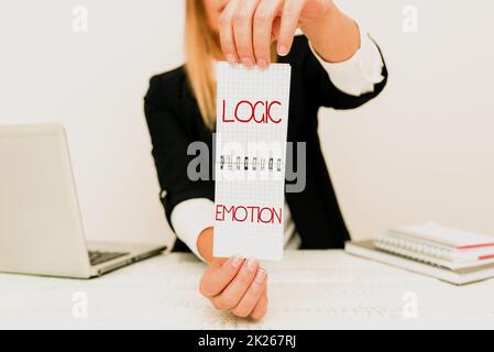 Text mit Inspirationslogik Emotion. Das Wort für unangenehme Gefühle wandte sich an Selbstrespekt, vernünftiger MindAssistant, der Anweisungen und Trainingstipps anbietet, über neue Stellen diskutiert Stockfoto