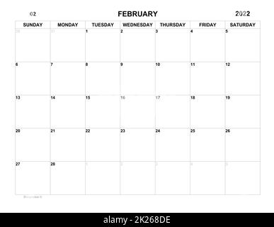 Planer für februar 2022. Zeitplan für Monat. Monatskalender. Organisator Stockfoto