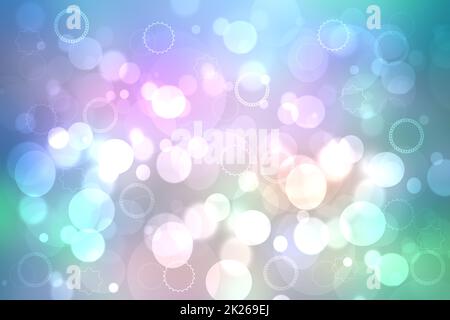 Abstrakt verschwommen frisch lebendig Frühling Sommer Licht zarte Pastell Gradienten blau türkis rosa Bokeh Hintergrundstruktur mit hellen kreisförmigen weichen Farben Lichter. Wunderschöne Hintergrunddarstellung. Stockfoto