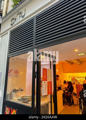 Paris, Frankreich, Nahaufnahme, Chinesisches Restaurant, « Shifu', Beaubourg Viertel, Fassade, Eingang, Blick von außen Stockfoto