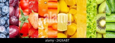 Sammlung von Obst und Gemüse Obstcollage Hintergrund mit Beeren und Karotten Stockfoto