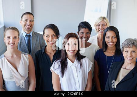 Teamarbeit macht den Traum zum Erfolg. Porträt einer Gruppe von Kollegen zusammen. Stockfoto