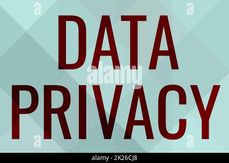 Textunterschrift für Datenschutz. Konzeptionelle Foto-Internetsicherheit und digitaler Schutz der Website oder Landing-Homepage Zeile illustrierte Hintergründe mit verschiedenen Formen und Farben. Stockfoto