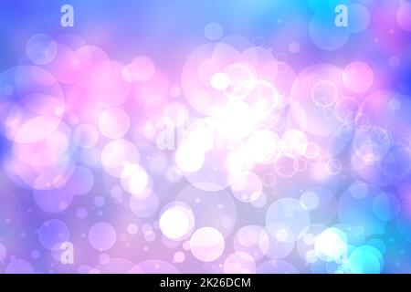 Abstrakt verschwommen frisch lebendig Frühling Sommer Licht zarte Pastell Gradienten blau türkis rosa Bokeh Hintergrundstruktur mit hellen kreisförmigen weichen Farben Lichter. Wunderschöne Hintergrunddarstellung. Stockfoto