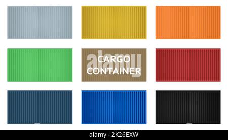 Set mit 9 Hintergrundmustern von Frachtcontainern in verschiedenen Farben – Vektor Stockfoto