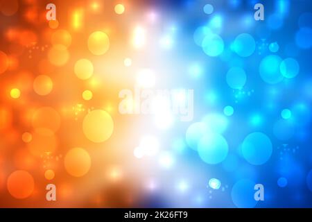 Abstrakter Verlauf Hellblau Türkis Gelb Orange glänzend verschwommener Hintergrund Textur mit runden Bokeh-Lichtern. Wunderschöne Kulisse. Raum für Design. Stockfoto