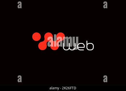 Weblogo Symbol, abstrakter Buchstabe W, Dots Connect Logo-Vorlage für Chemielabor, IT-System, Biomedizin und digitale Kommunikationstechnologie Emblem. Vector-Logo Stockfoto