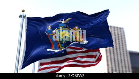 Die Flagge des US-Bundesstaates New York, die im Wind winkt Stockfoto