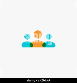 Personensymbol, Personenteam, drei-Mann-Silhouette, Online-Support, Mitarbeitersymbol. Symbol für führende Büroarbeit. Zusammenarbeit im Team. Flaches Vektorlogo mit minimaler Farbüberlagerung. Stockfoto