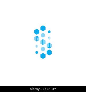 Buchstabe S, blaue Sechsecke, Vektor-Logo-Vorlage für die Wissenschaft. Stockfoto