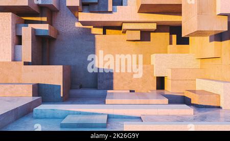 Abstrakter Hintergrund geometrischer Formen in Beton. Stockfoto