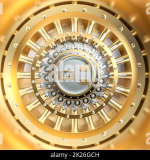 Gold- und Stahltür zur Tresorbank. Stockfoto