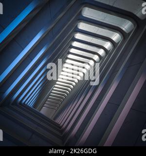 Beton- und Metallkonstruktion mit sich wiederholenden gebogenen Bögen. Stockfoto